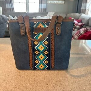 Wrangler Blue and Brown Tote with Geometric Pattern